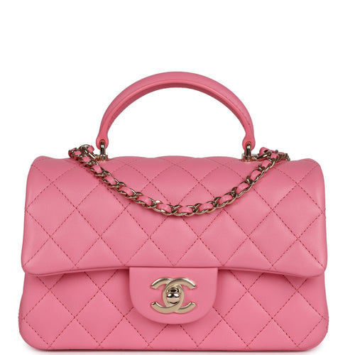 Chanel Mini Rectangular Flap with Top Handle Black and Pink Lambskin Light  Gold Hardware