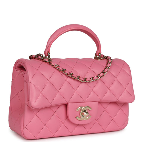 CHANEL Lambskin Quilted Valentine Charms Mini Rectangular Flap Pink 688966