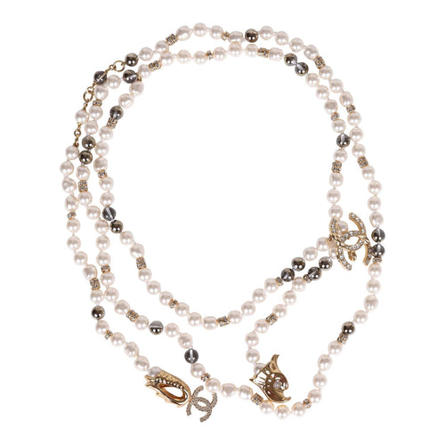 Chanel Black and White CC Logo Faux Pearl Glass Beads Long Necklace –  Madison Avenue Couture