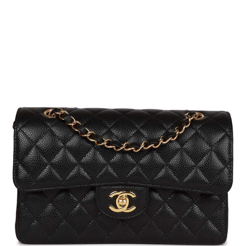 Chanel Black Quilted Caviar Small Classic Double Flap Bag Gold