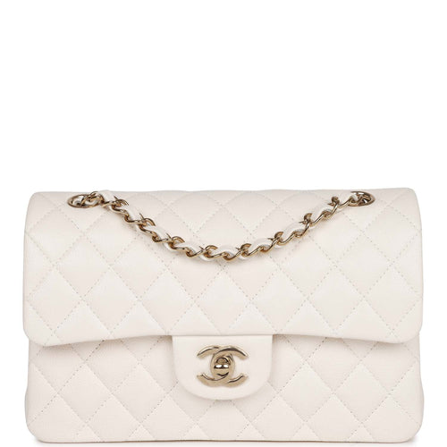 Chanel Small Classic Double Flap White Caviar Light Gold Hardware