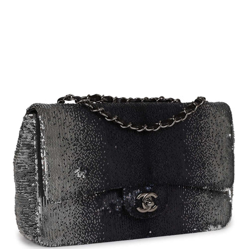 Vintage Chanel Clutch Bag Black Satin Embellished Antique Gold