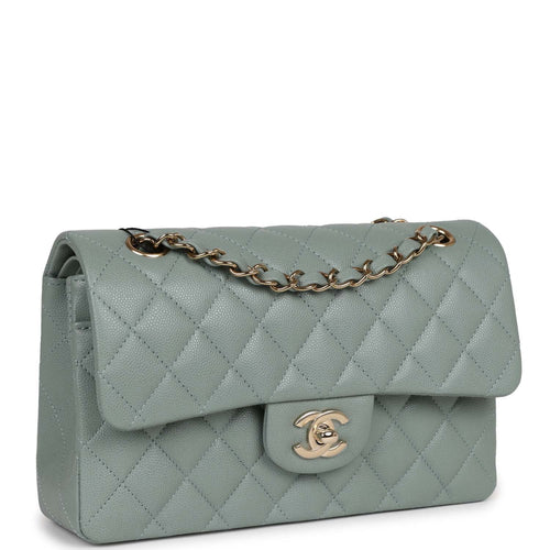 CHANEL, Bags, 22p Chanel Medium Classic Double Flap Bag Light Blue Caviar  Lghw Nwt