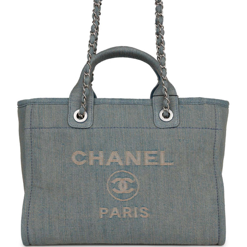 Chanel Small Deauville Shopping Bag Grey and Pink Tropical Floral Velvet  Light Gold Hardware