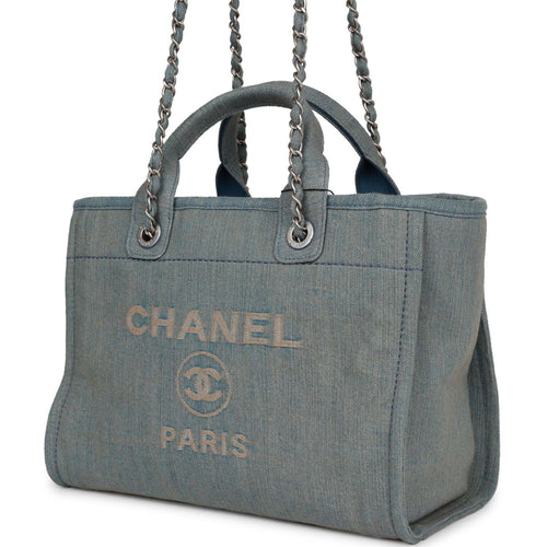 Chanel Medium Deauville Shopping Bag Dark Grey Denim Silver