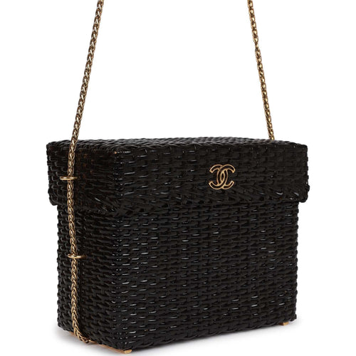 Vintage Chanel CC Shoulder Flap Bag Black Satin Gold Hardware
