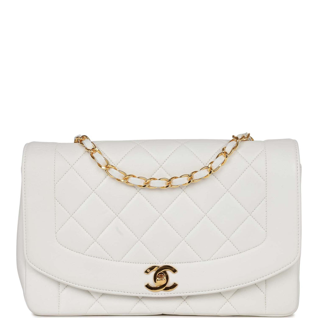 Vintage Chanel Medium Diana Flap Bag White Lambskin Gold Hardware Avenue