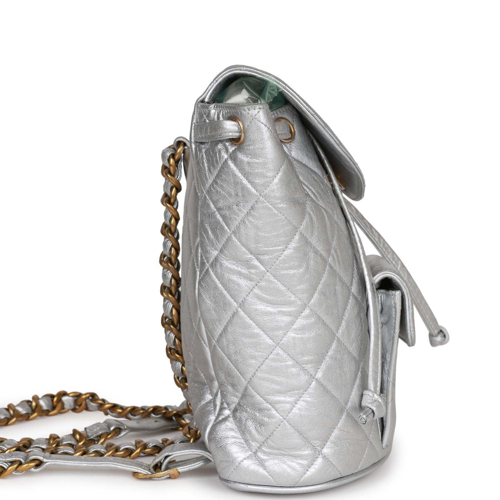 Chanel Backpack Silver Metallic Lambskin Gold Hardware Madison Avenue Couture