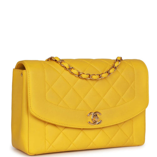 Vintage Chanel Maxi Flap Bag Yellow/Blue Quilted Patent Leather