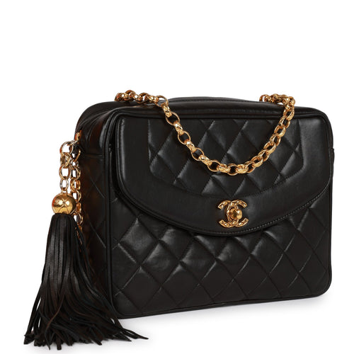 CHANEL VINTAGE CC TURNLOCK RED QUILTED SATIN GOLD CHAIN SHOULDER /  CROSSBODY CAMERA BAG WITH TASSEL