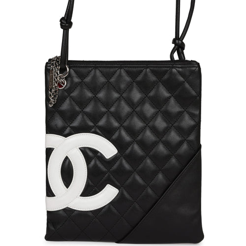 CHANEL, Bags, Chanel Rue Cambon Paris Black Lambskin White Cc Tote Bag  Pink Lined Zipper Purse