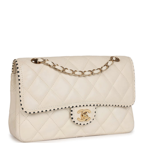 Vintage Chanel Half Moon Shoulder Bag White Lambskin Gold Hardware