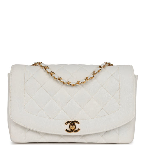 Vintage Chanel Medium Diana Flap Bag White Caviar Gold Hardware