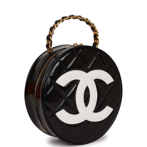Vintage Chanel Round Vanity Bag Black and White Patent Leather Antique –  Madison Avenue Couture