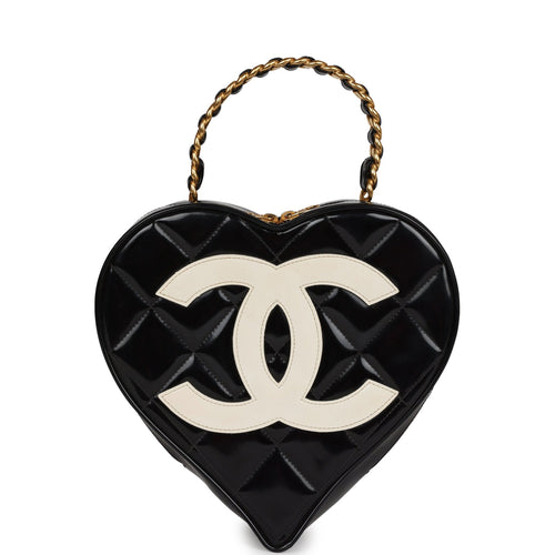 Vintage Chanel Heart Vanity Bag White and Black Patent Antique