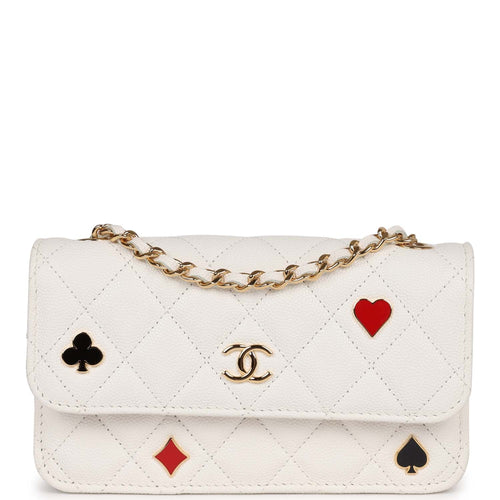 Chanel Small Coco Handle Flap Bag White Caviar Light Gold Hardware