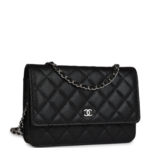 Chanel Classic Wallet on Chain, Black and White Houndstooth Ribbon