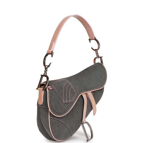 Dior - Authenticated Double Saddle Handbag - Cotton Grey Plain for Women, Good Condition