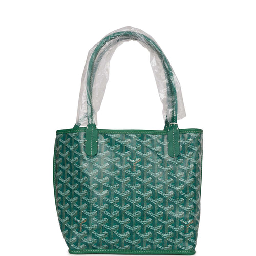 Goyard Goyardine Green Anjou Mini Reversible Tote Bag Silver