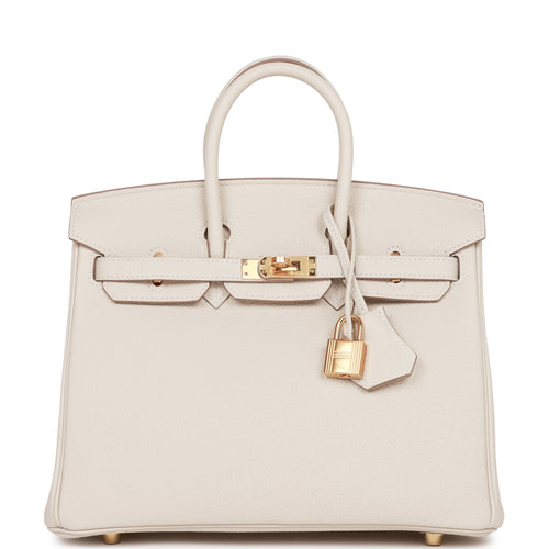 Hermes Kelly 25 Sellier, Craie (Ivory/White) and Gold (Tan/Caramel) Epsom  Leather with Brushed Gold Hardware, New in Box WA001