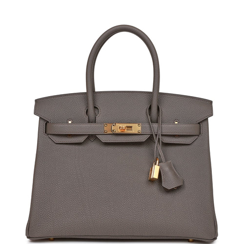 Authenticated used Hermes Birkin 30 Togo Handbag Mushroom Gold Metal Fittings B Engraving, Adult Unisex, Size: (HxWxD): 22cm x 30cm x 16cm / 8.66'' x