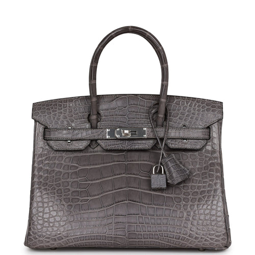 Pre-owned Hermes Birkin 35 Beton Matte Alligator Palladium Hardware