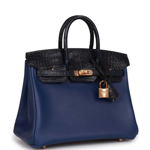 Hermes Birkin 25 Bleu Saphir and Marine Matte Alligator and Togo