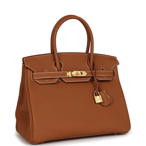 Hermes Gold Brown Togo Gold Hardware Birkin 30 Handbag Bag
