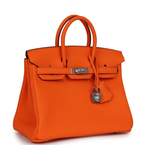 HERMES Birkin 25 Personal SPO Hand Bag Chevre Blue Hydra Orange