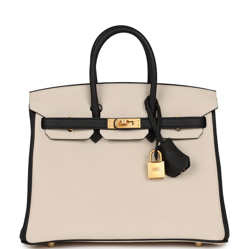 Hermes (HSS) Birkin Sellier 25 Craie and Black Epsom Gold Hardware