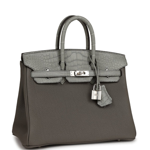 Hermès - Hermès Birkin 30 Togo Leather Crocodile Handle Handbag-Gold Silver Hardware