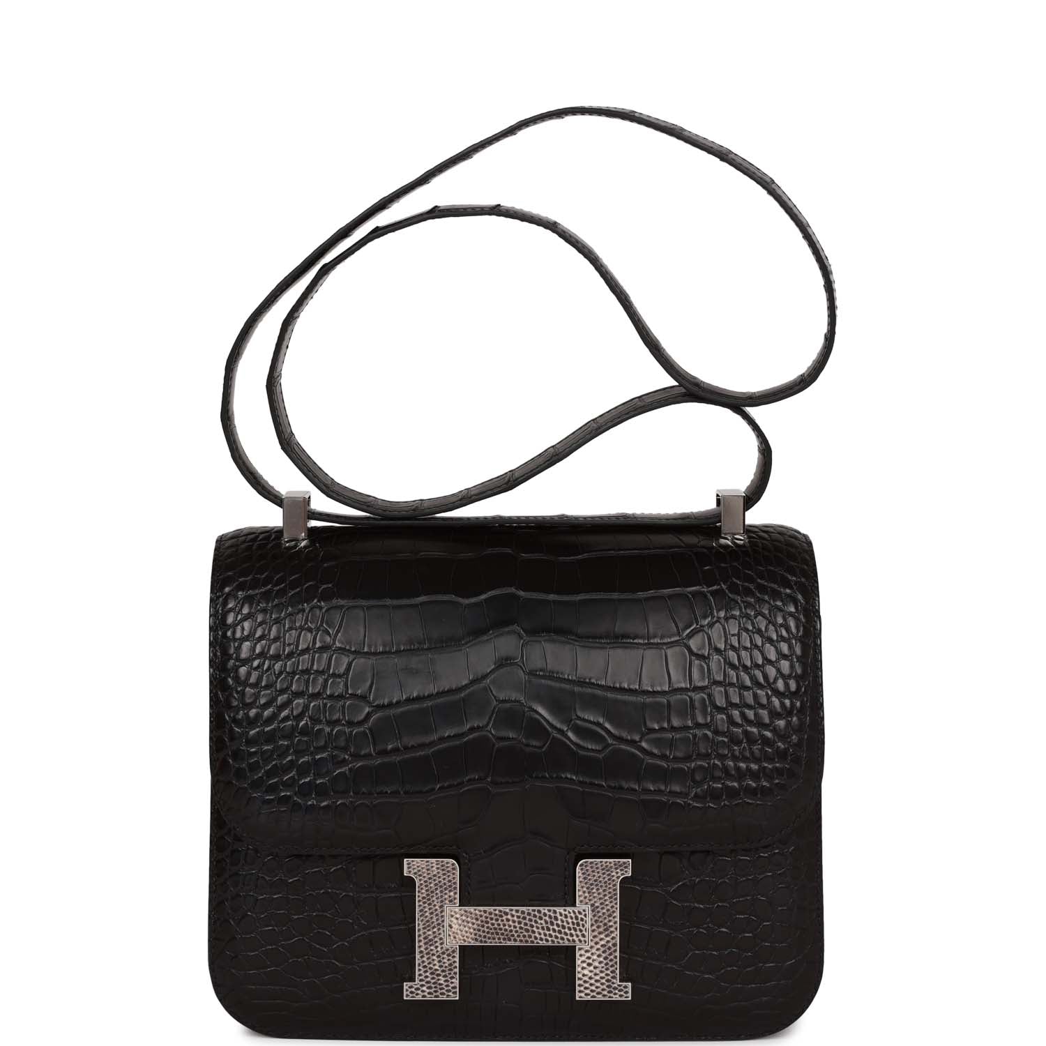 Hermes Constance 24 Black Matte Alligator and Ombre Lizard Marquette P ...