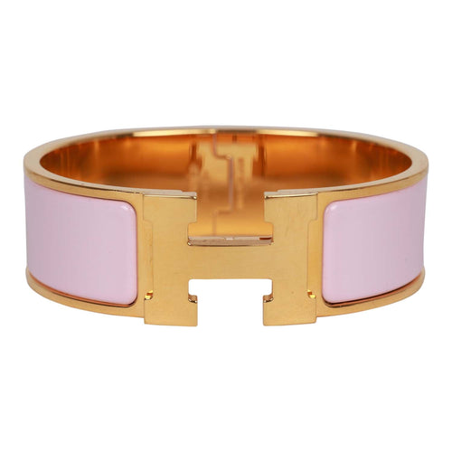 Hermés Clic Clac H Wide Cuff Bracelet PM in Gold with Rose Dragee Enamel -  SOLD