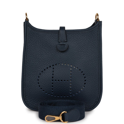 Hermes Mini Evelyne 16 Clemence In Bleu Royal With Gold Hardware