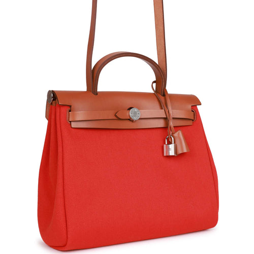 Hermès Herbag 31 In Rose Bubblegum And Rubis Toile And Bleu Indigo Vache  Hunter With Palladium Hardware in Pink