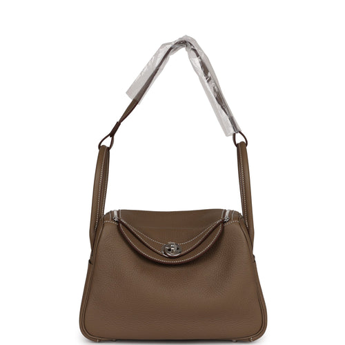 Hermes Lindy 30 Bag Coveted Etoupe Clemence Leather Palladium