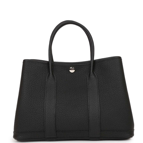 Hermes Garden Party 30 GP30 in Black Noir Negonda Leather and Ecru Canvas