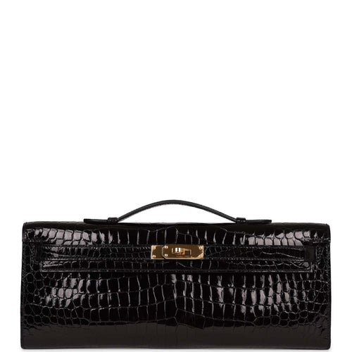 Hermès Kelly Cut Noir (Black) Crocodile Niloticus Lisse Palladium