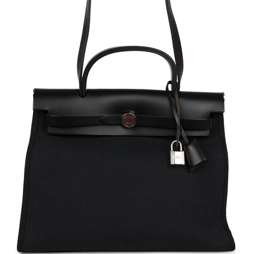 HERMES Herbag Zip 31 Black Noir Coated Canvas PALLADIUM Hardware