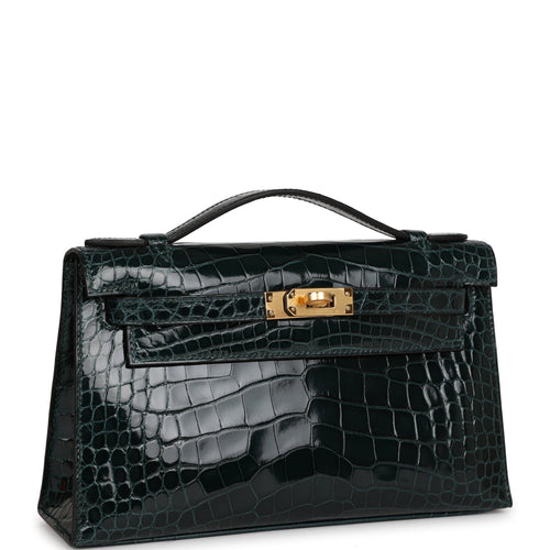 Hermès Vert Vertigo Swift Leather Kelly Pochette Bag with Gold