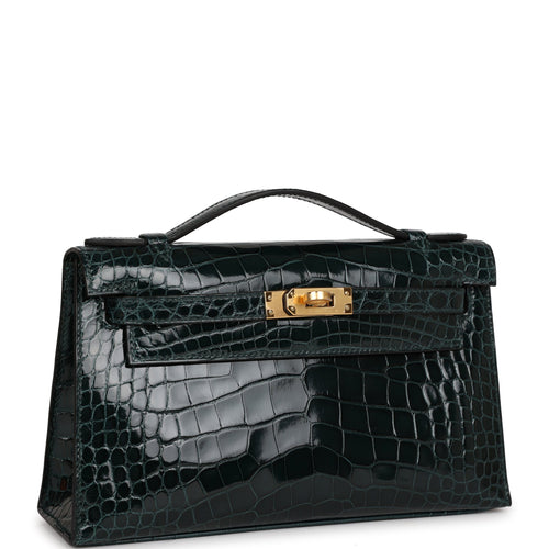 Hermes Kelly Pochette Bleu Saphir Shiny Alligator Gold Hardware