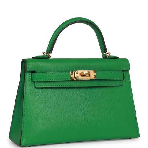 Hermes Kelly 20 Mini Sellier Bag Lime Chevre Leather Palladium New w/B –  Mightychic