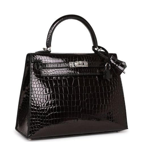 Hermes Kelly Sellier 25 Black Shiny Crocodile Gold Hardware – Madison  Avenue Couture