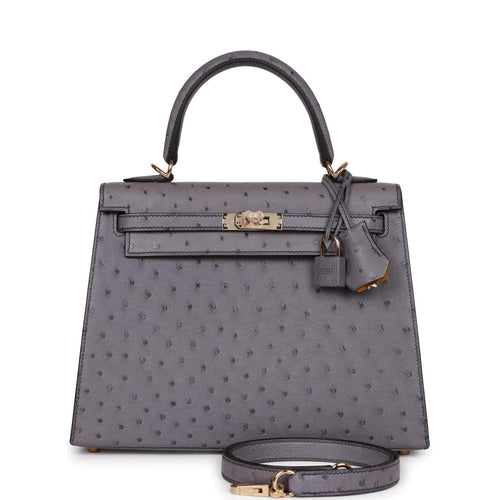 Hermes HSS Kelly 25 Gris Asphalt Verso Ostrich Brushed Gold Hardware –  Madison Avenue Couture