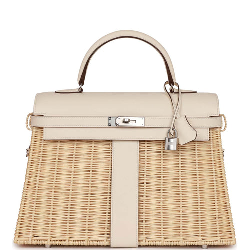 Hermès White Mini Kelly Picnic 20cm of Osier Wicker and Swift