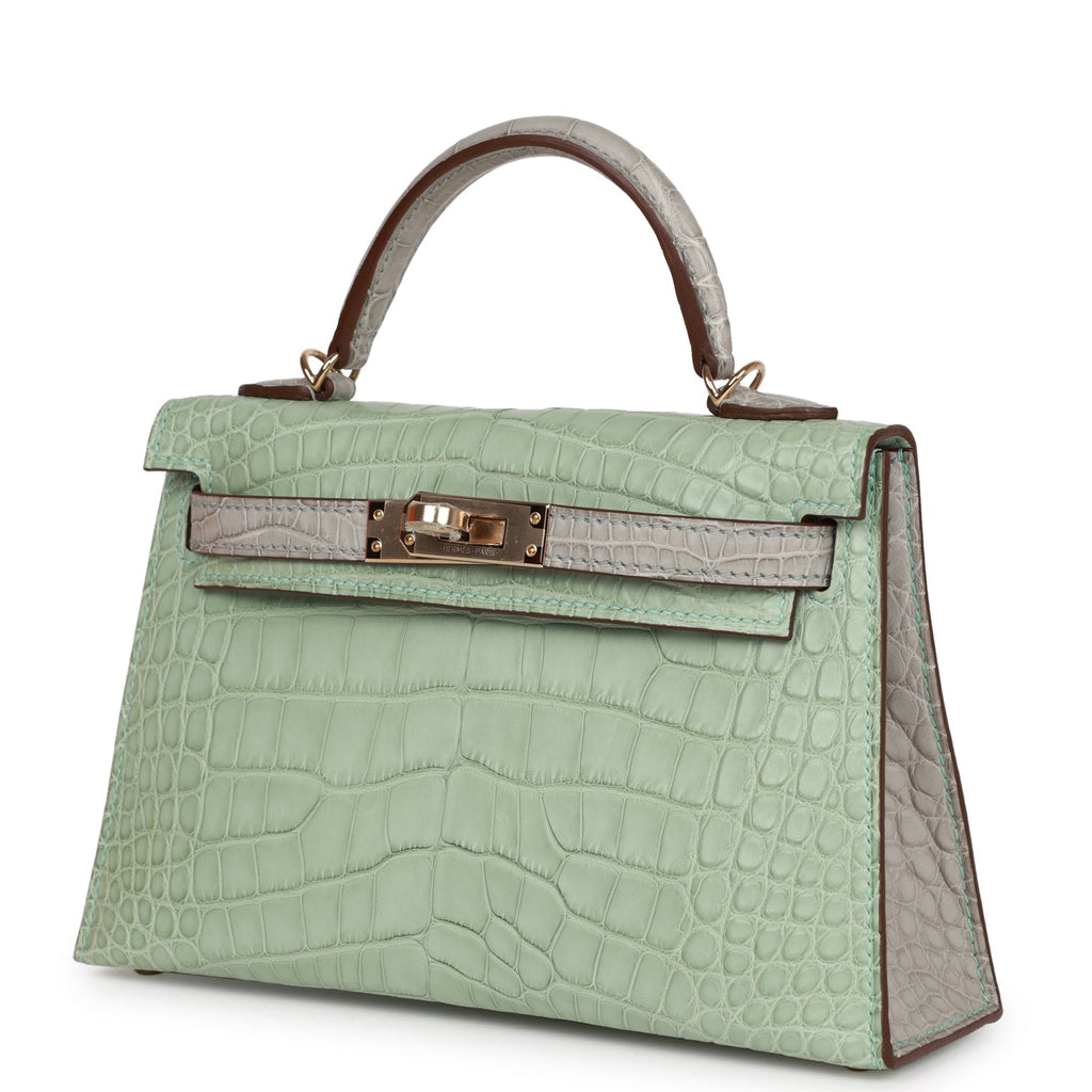 Hermes HSS Kelly Sellier 20 Vert D'eau and Gris Perle Matte Alligator ...