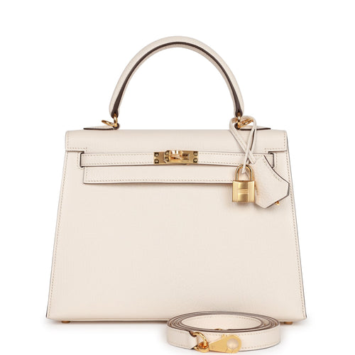 Hermes HSS Kelly Sellier 25 Nata Verso Brushed Gold Hardware – Madison  Avenue Couture