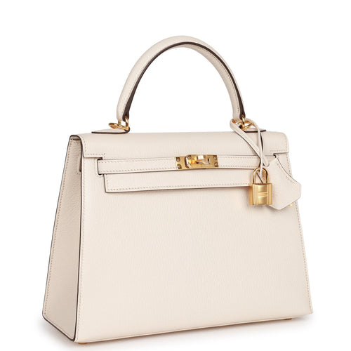 Hermes Special Order (HSS) Kelly Sellier 25 Nata Verso Chevre Brushed Gold  Hardware