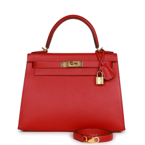 Hermes Rouge Casaque Evercolor Leather Gold Hardware Kelly Retourne 28 Bag  Hermes