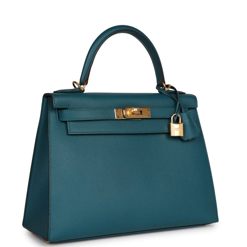 Hermès Kelly Sellier Mini II Limited Edition Tricolor Blue Brume / Gold /  Vert Jade Epsom PHW from 100% authentic materials!